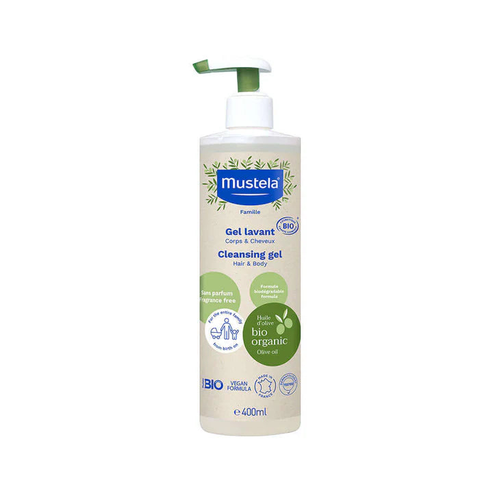 mustela hydra bio cleansing gel 400ml baby body wash