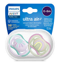 philips avent ultra air soothers 0-6m 2 pack rainbow design girl