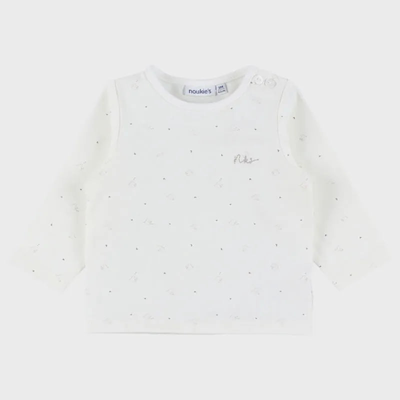 Noukie’s Beige 3-Piece Baby Outfit Set – T-Shirt, Pants & Cardigan