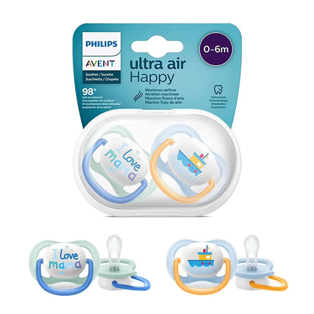 philips avent ultra air soothers 0-6m 2 pack i love mama boy