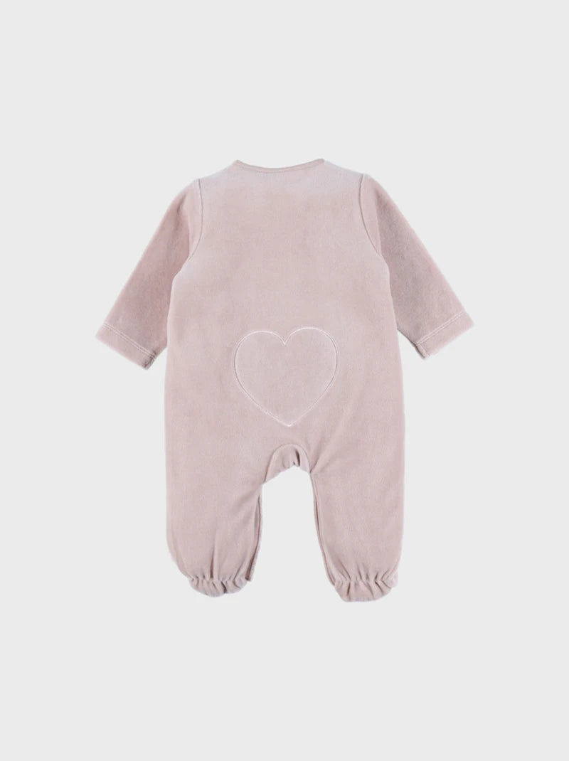 Noukie’s Nappy Cat Pink Velour Baby Pajamas – Anti-Slip