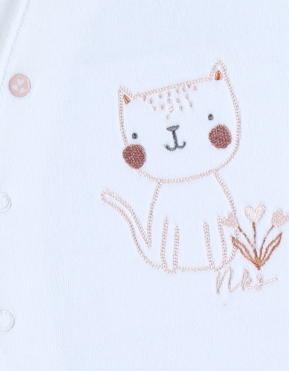 Noukie’s Nappy Cat White Velour Baby Pajamas – Anti-Slip