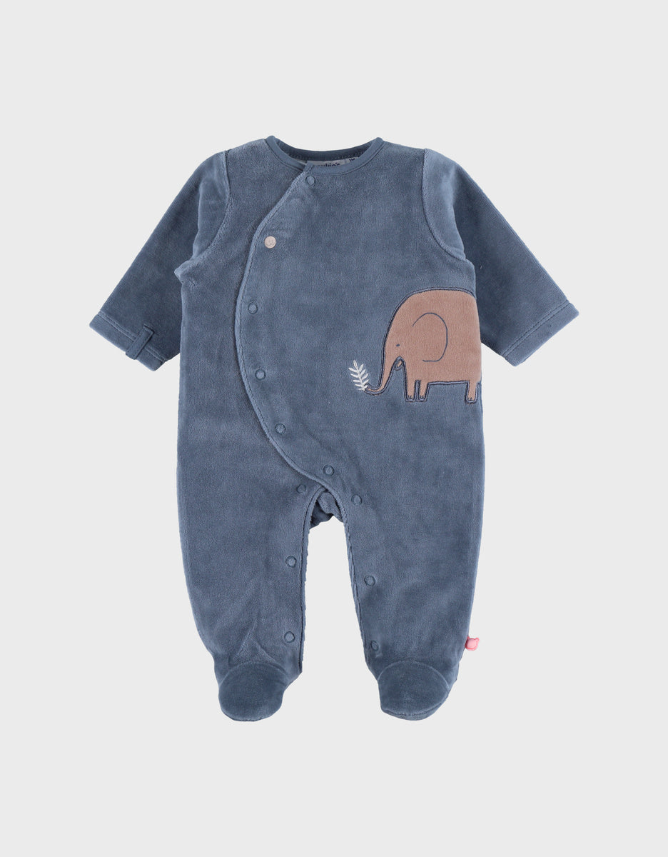 Noukie’s Jungle Blue Velour Baby Pajamas – Cozy & Comfortable