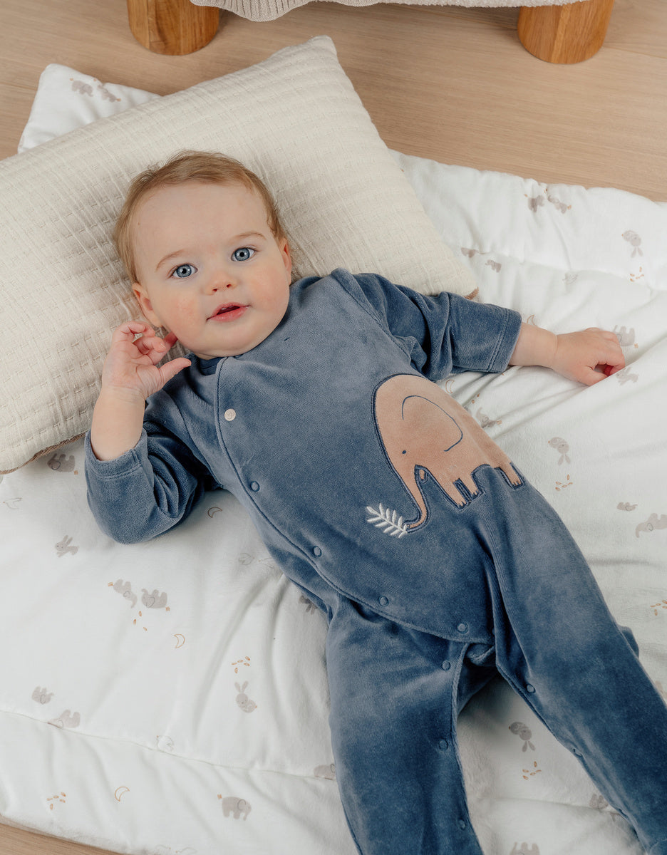 Noukie’s Jungle Blue Velour Baby Pajamas – Cozy & Comfortable