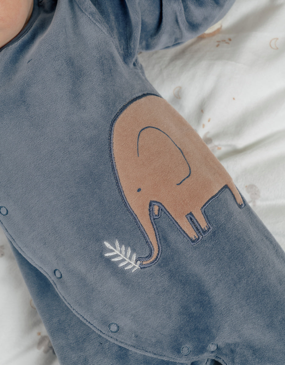 Noukie’s Jungle Blue Velour Baby Pajamas – Cozy & Comfortable