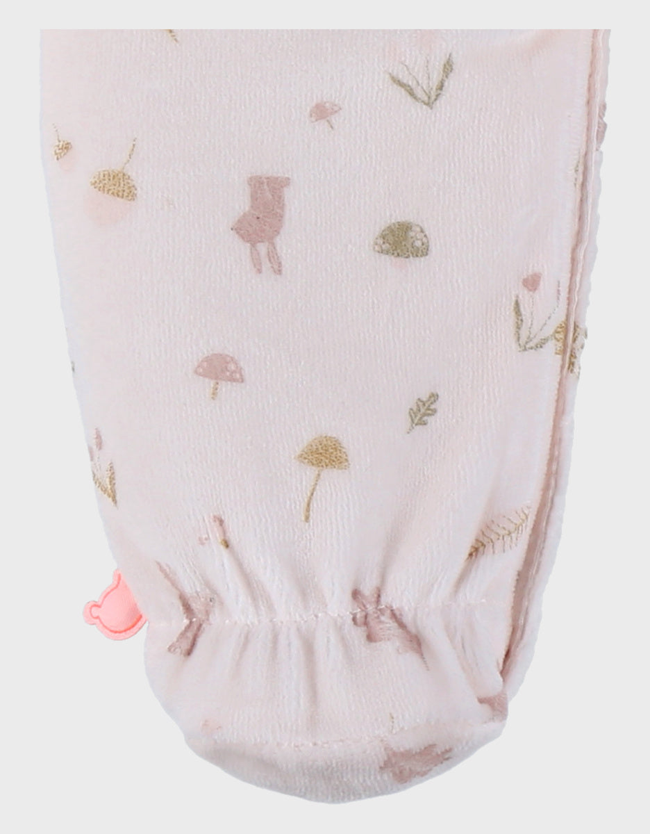 Noukie’s Pale Pink Velour Baby Pajamas with Ruffles – Floral Print