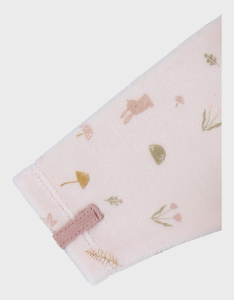 Noukie’s Pale Pink Velour Baby Pajamas with Ruffles – Floral Print