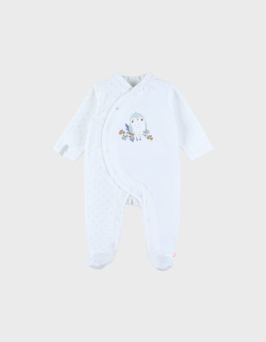 Noukie’s Lovely Bird Off-White Velour Baby Pajamas – Soft & Cozy