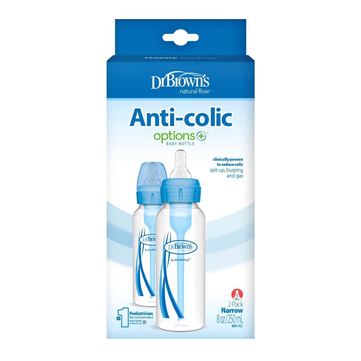 dr browns options+ baby bottles 250ml 2 pack blue anti colic