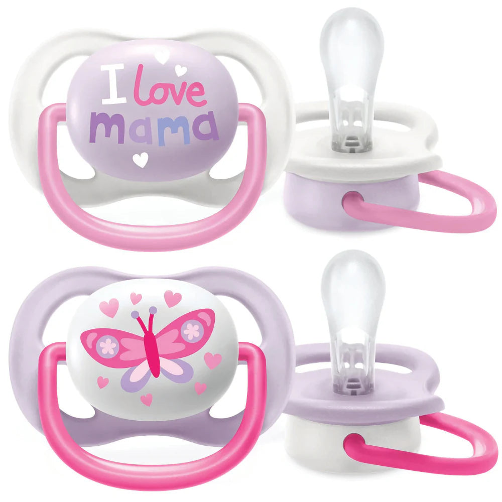 philips avent ultra air soothers 0-6m 2 pack i love mama girl