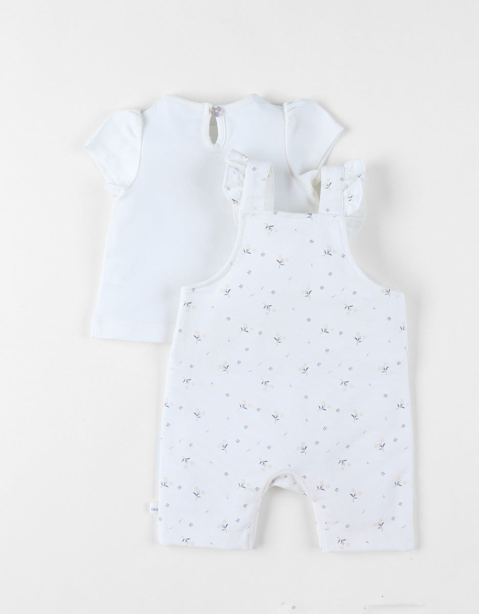 Nookies Set Dungarees With T-Shirt - Little Blue Flower 9M