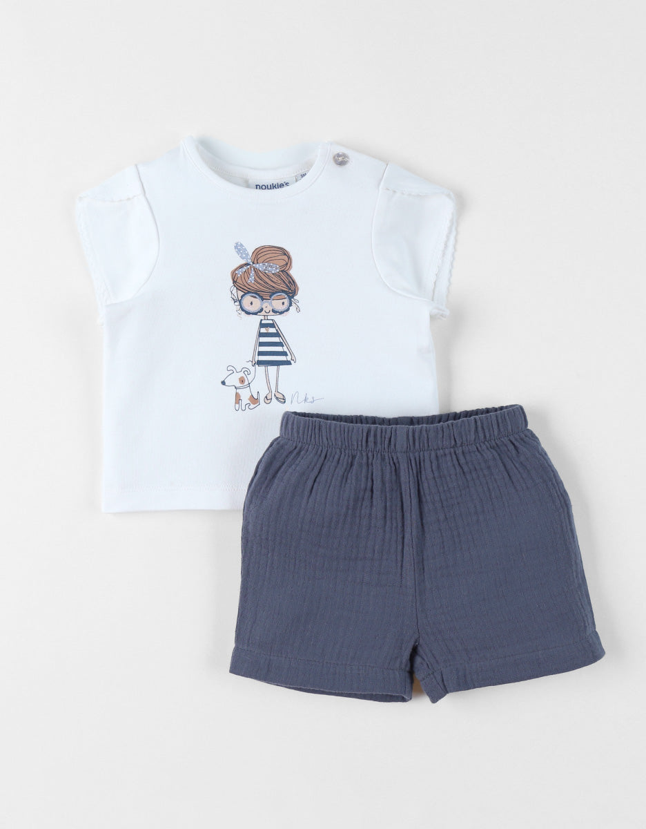 Nookies Set T-Shirt With Shorts - Little Blue Flower (9M)