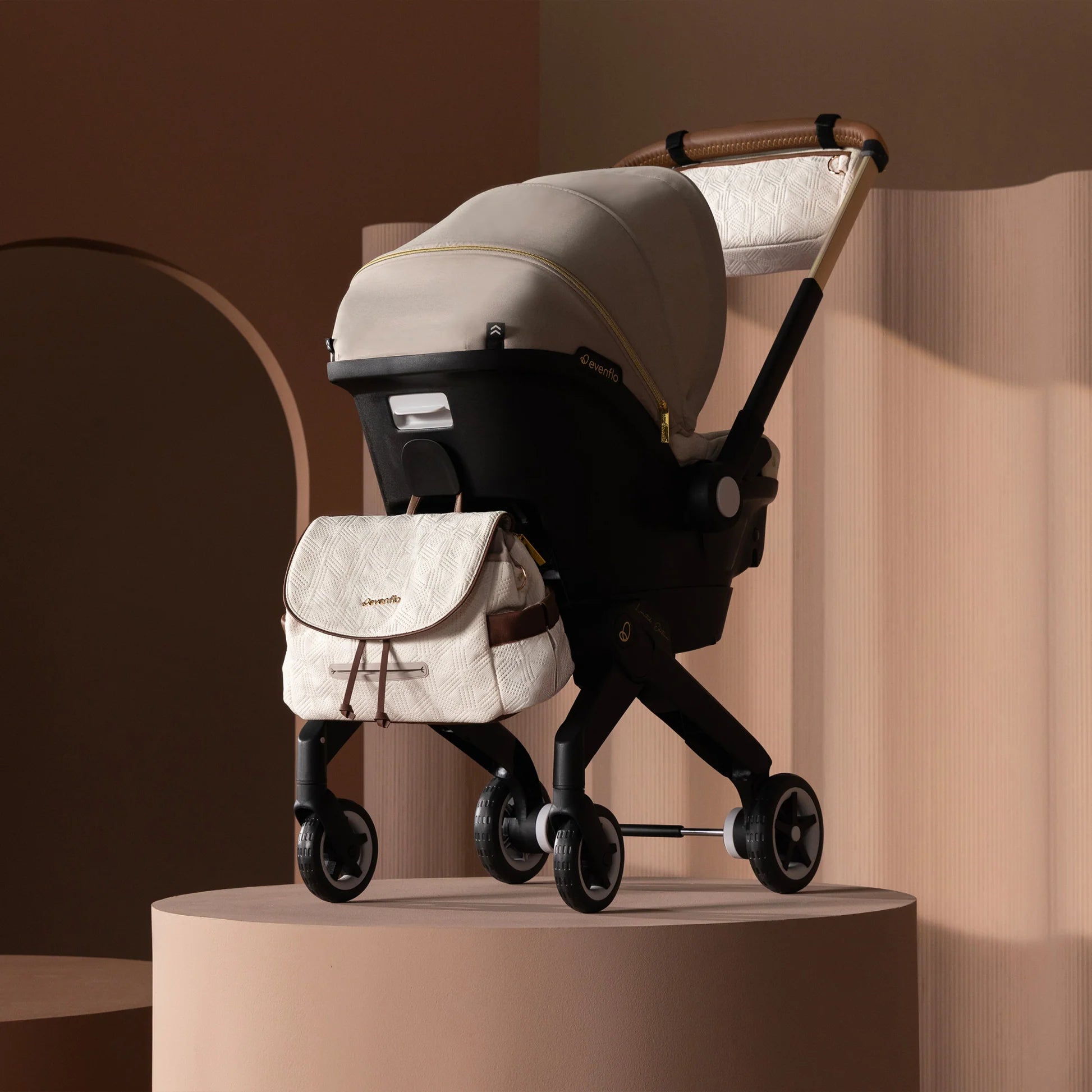 evenflo shyft dualride carseat + stroller champagne