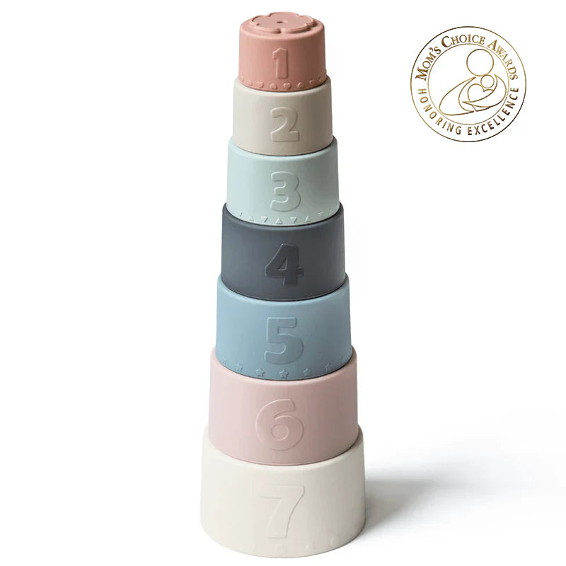 Moonkie Silicone Baby Stacking Cups – 7 Piece Soft Teething Bath Toy Set (6M+)