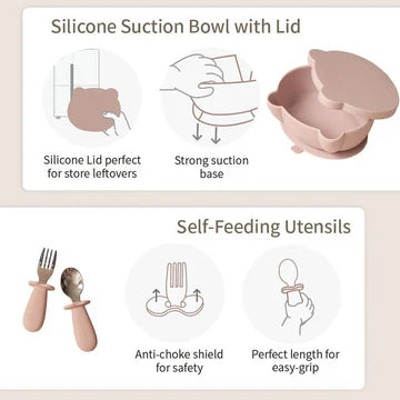 Moonkie Baby Silicone Suction Bowl Set with Spoon & Fork (6M+)