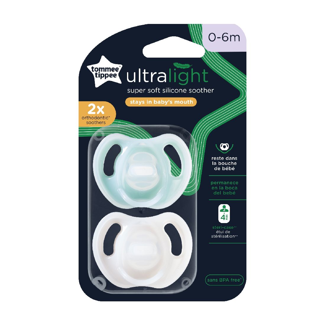 tommee tippee ultra light soothers 0-6m 2 pack orthodontic pacifier