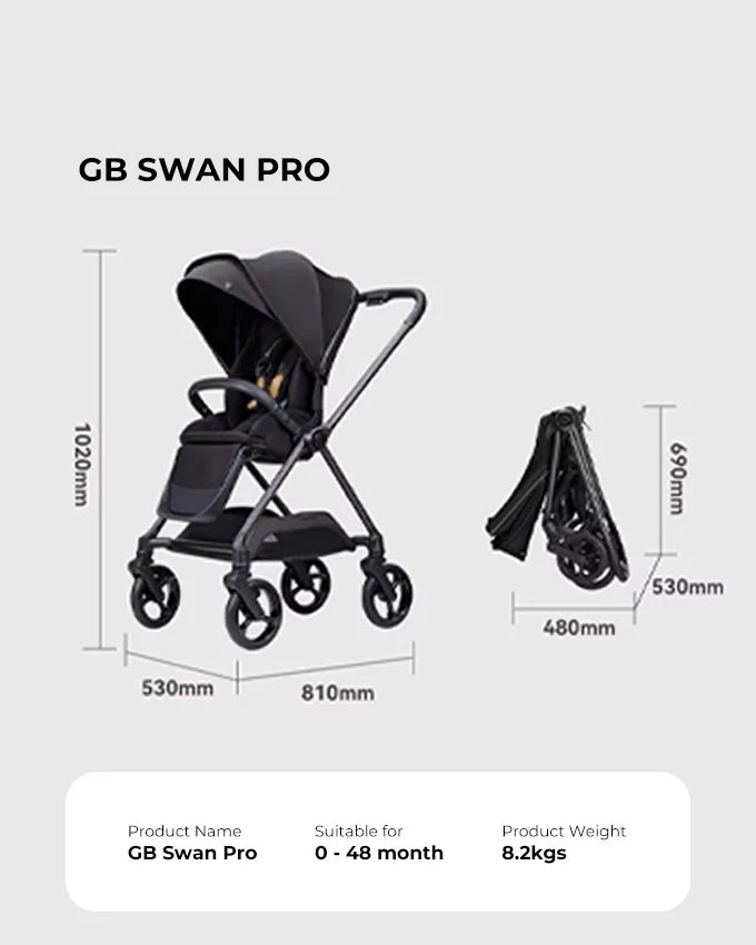 Gb Swan Pro Carbon Fiber Baby Stroller | Lightweight 2-Way Reversible Stroller 0-36 Months