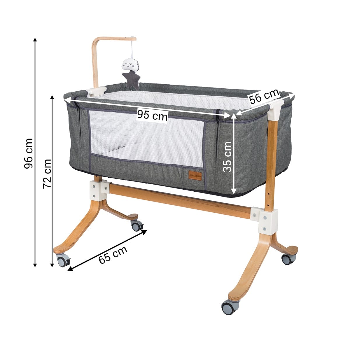 wellgro monodi bedside bassinet grey next to me crib